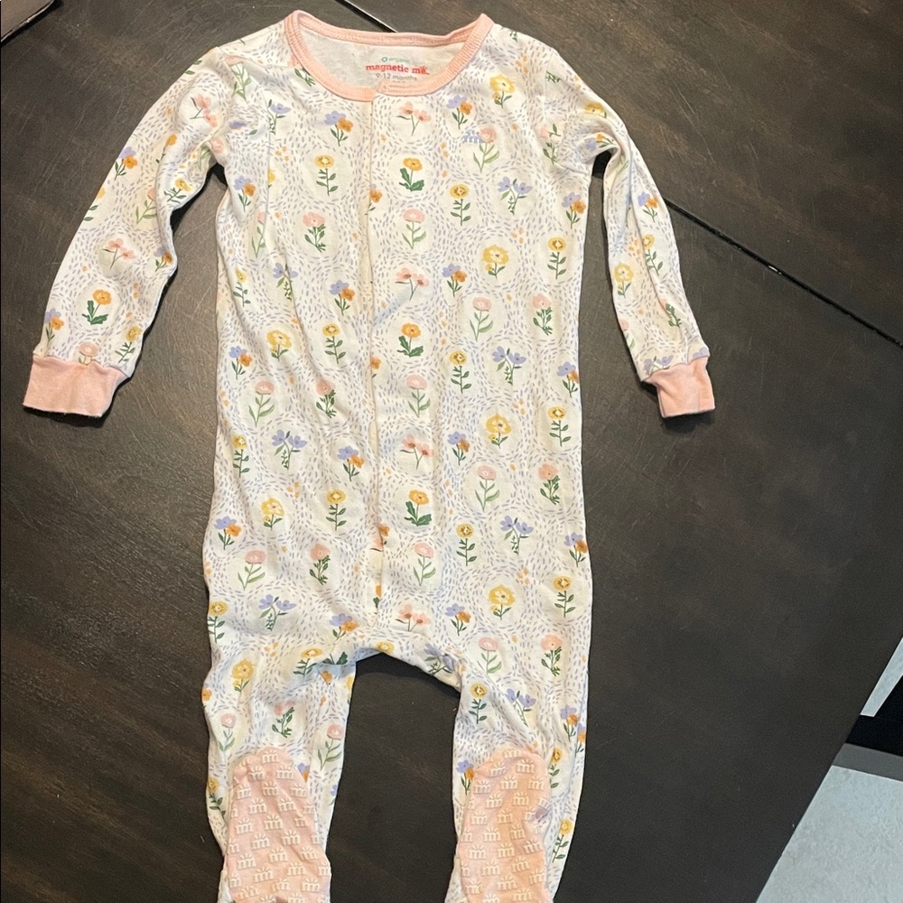 Magnetic Me Floral Footie Pajamas - Pink and Multicolor